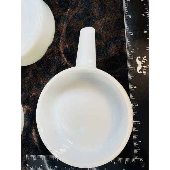 Set 4 w 3 Lids Handled White Milk Glass Ovenware 14oz USA Bowls Vintage - Picture 6 of 10